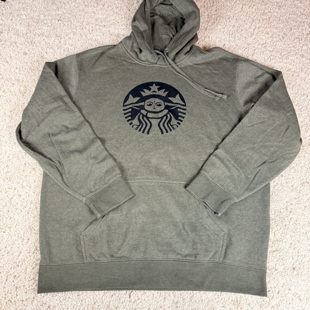 DISTRICT V.I.T.Fleece Graphic Hoodie Sweatshirt Green Yoda Starbuck Logo Mens XL - Picture 8 of 9